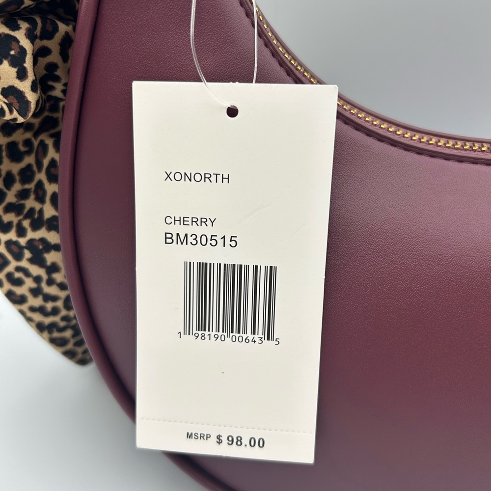 *New* Betsey Johnson Y2K Burgundy Shoulder Bag W/ Cheetah/Pearl Bow Bag Charm - Picture 8 of 16